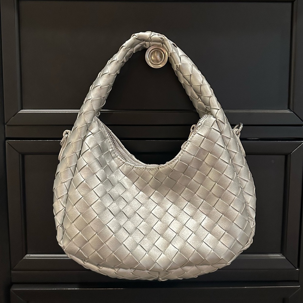 Elegant Silver Woven Handbag